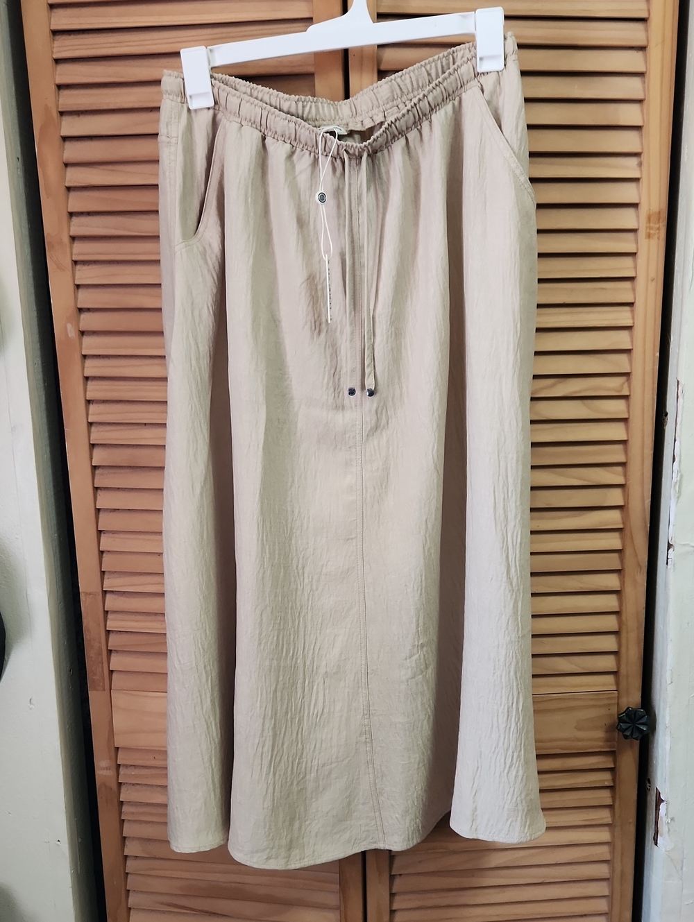 Max Studio Beige Drawstring Midi Skirt